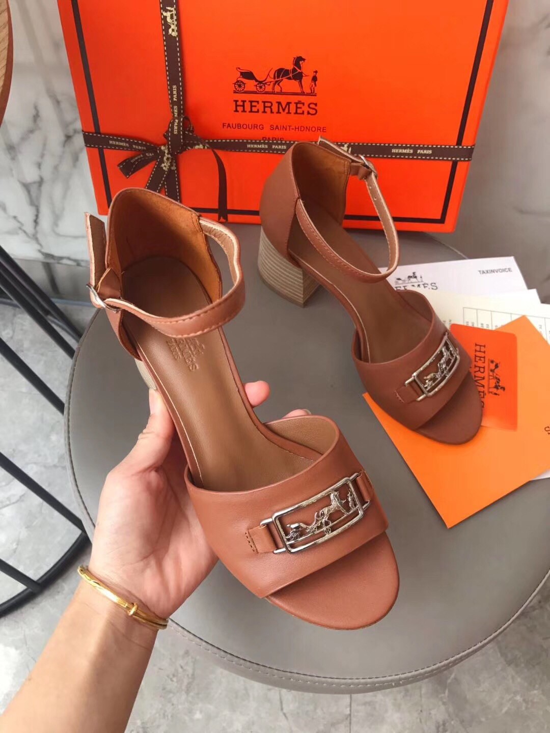 Hermes Viaggio 60MM Sandals In Brown Leather