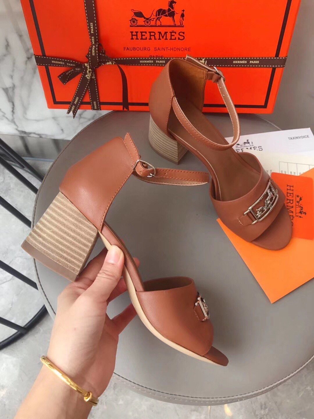 Hermes Viaggio 60MM Sandals In Brown Leather