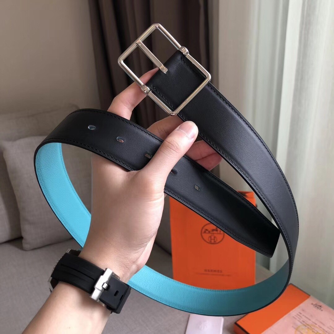 Hermes Bleu Obscur Saddle 38MM Reversible Belt