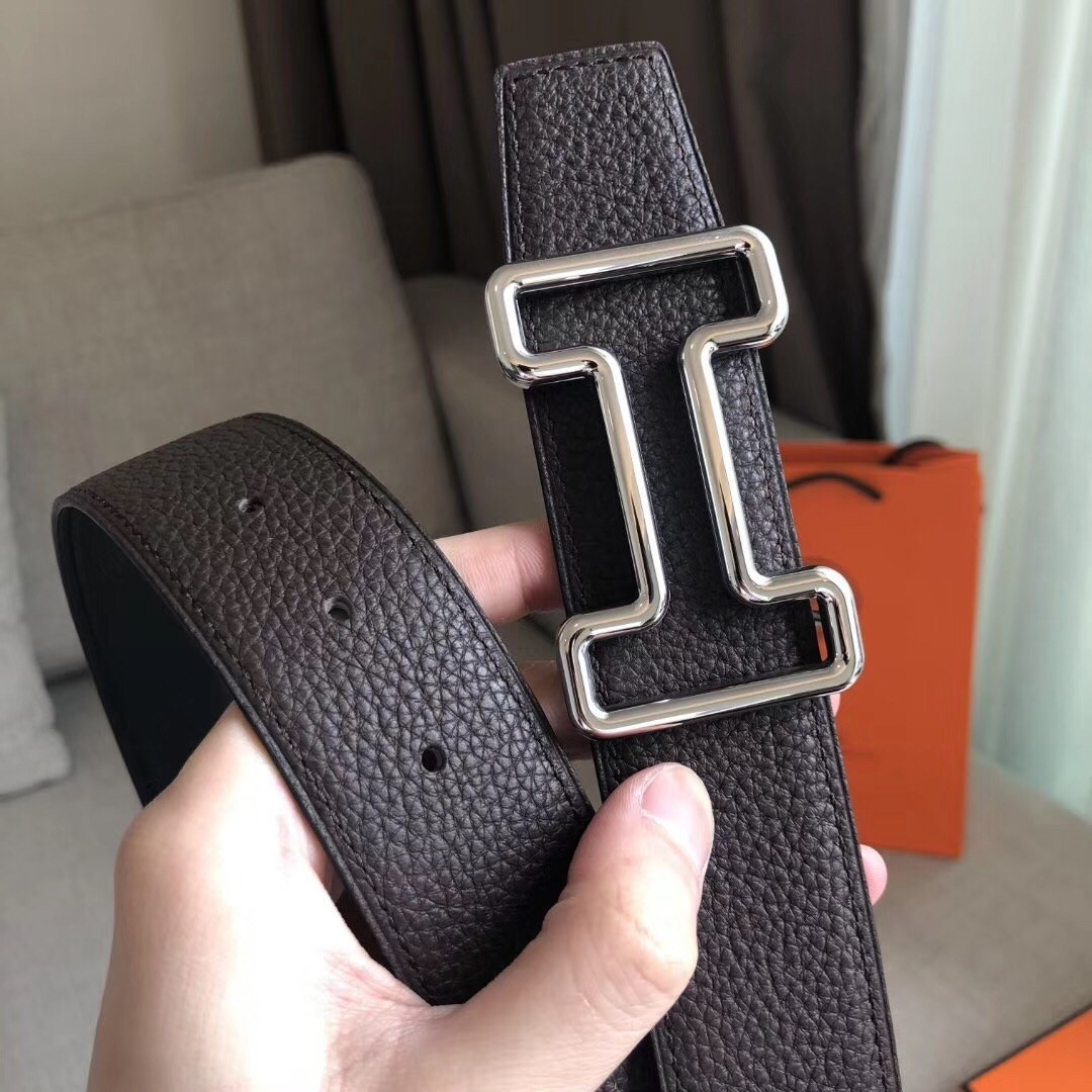 Hermes Tonight 38MM Reversible Belt In Cafe Clemence Leather