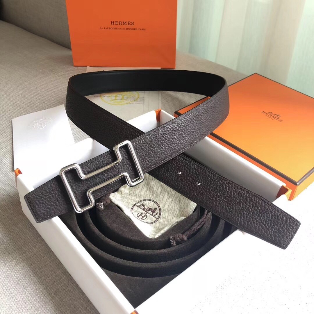Hermes Tonight 38MM Reversible Belt In Cafe Clemence Leather