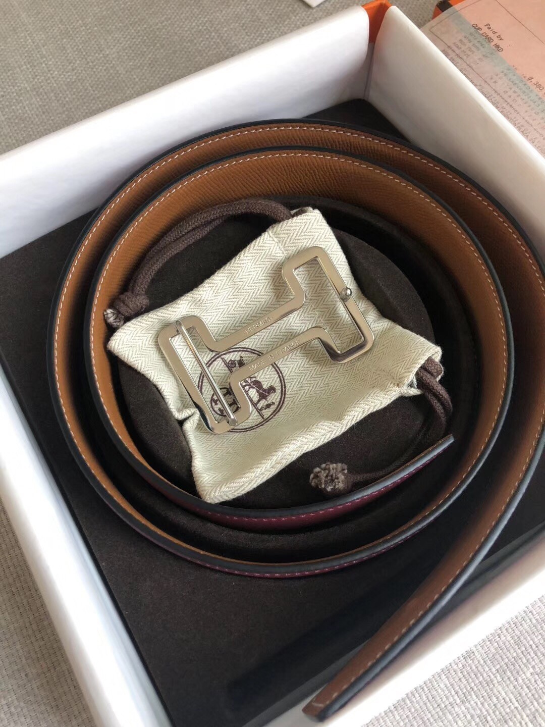 Hermes Tonight 38MM Reversible Belt In Ruby/Gold Epsom Leather