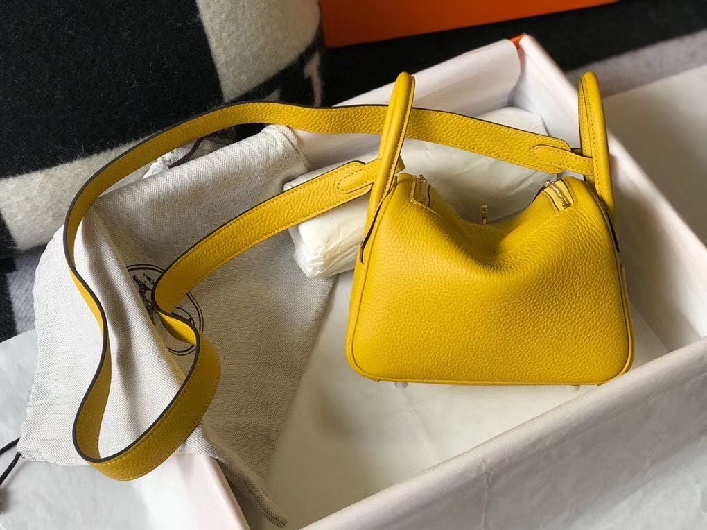 Hermes Mini Lindy Bag In Yellow Clemence Leather
