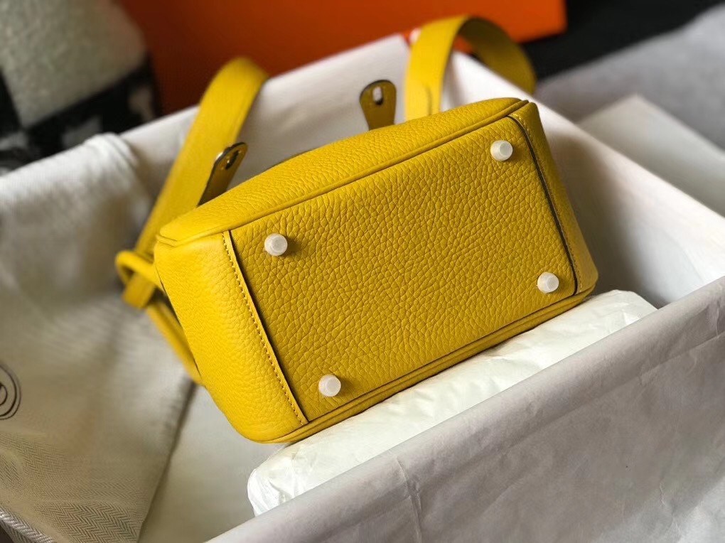 Hermes Mini Lindy Bag In Yellow Clemence Leather