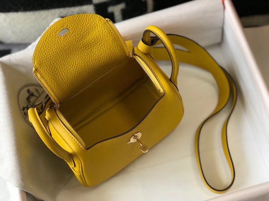 Hermes Mini Lindy Bag In Yellow Clemence Leather