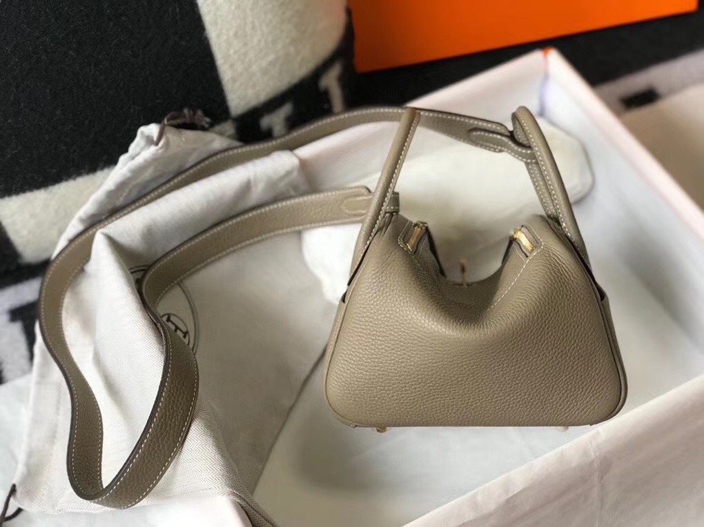 Hermes Mini Lindy Bag In Gris Tourterelle Clemence Leather