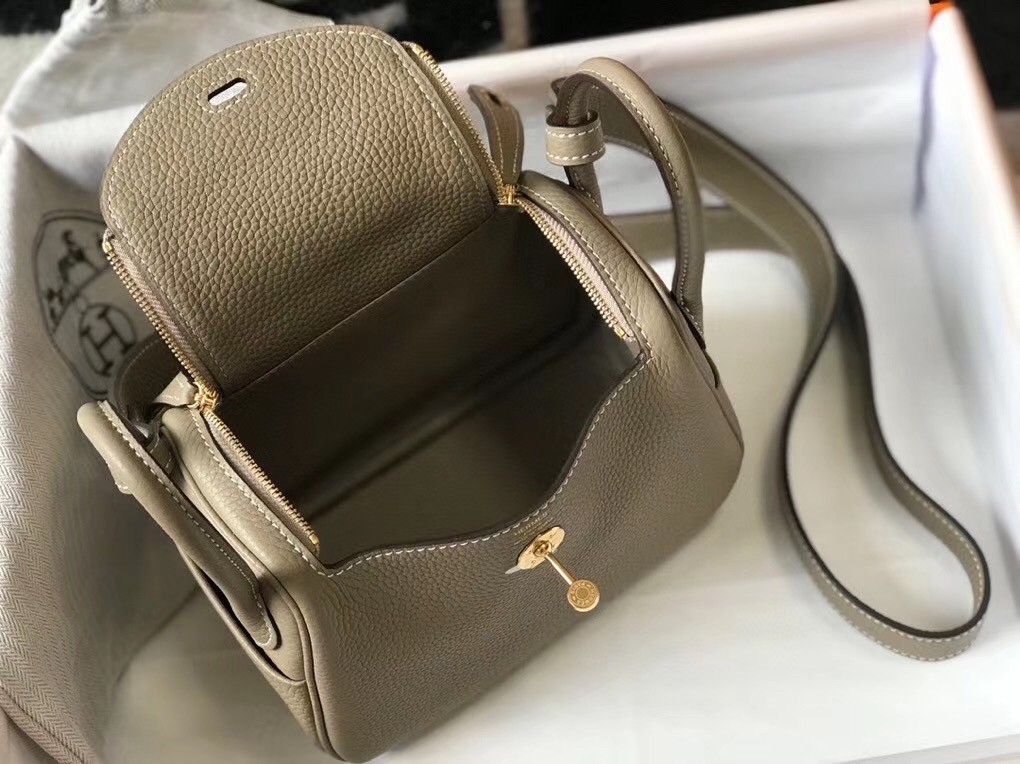 Hermes Mini Lindy Bag In Gris Tourterelle Clemence Leather