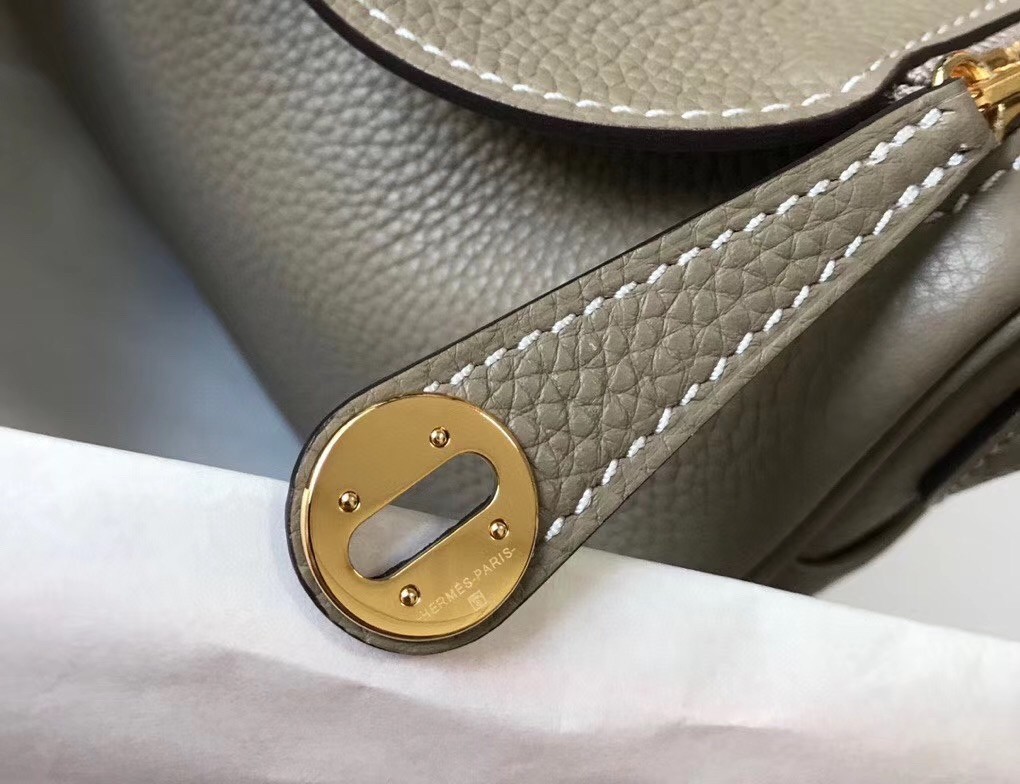 Hermes Mini Lindy Bag In Gris Tourterelle Clemence Leather