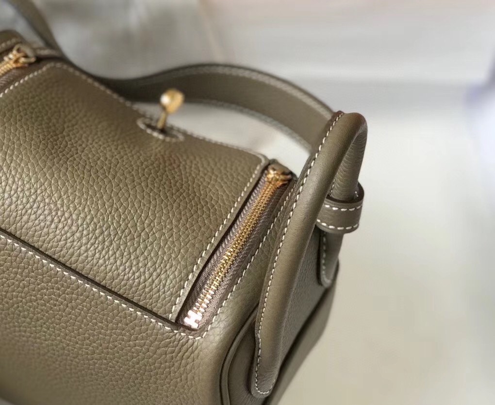 Hermes Mini Lindy Bag In Taupe Clemence Leather