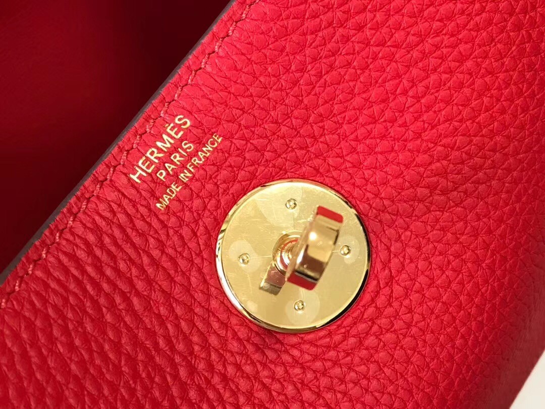 Hermes Mini Lindy Bag In Red Clemence Leather