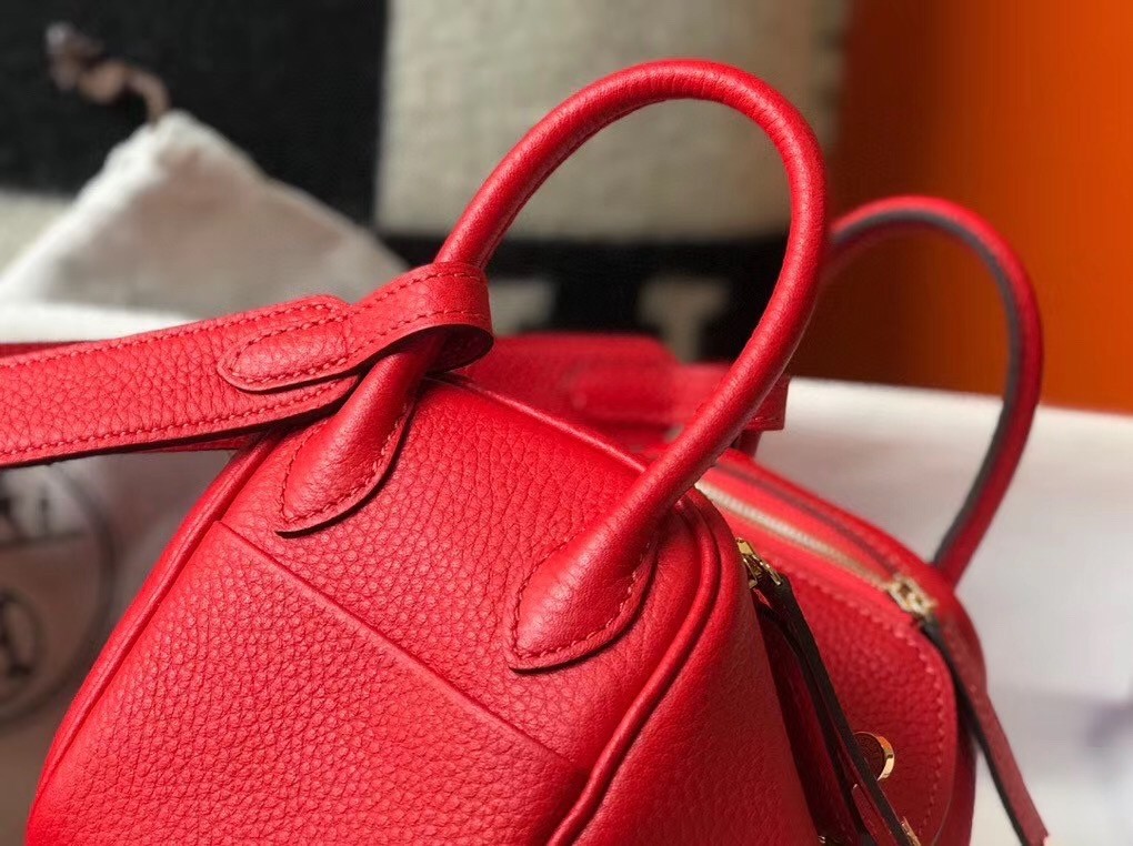 Hermes Mini Lindy Bag In Red Clemence Leather