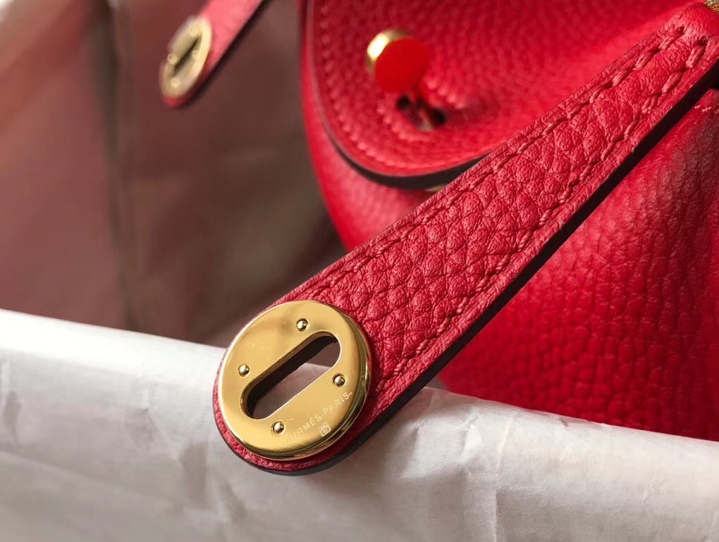 Hermes Mini Lindy Bag In Red Clemence Leather
