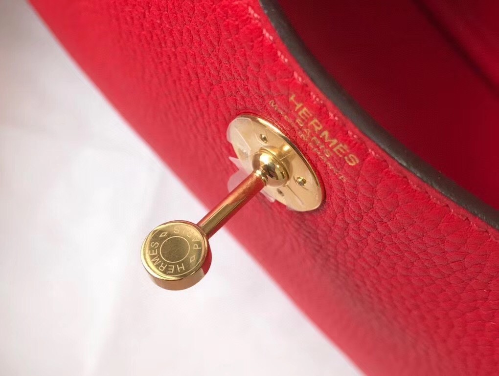 Hermes Mini Lindy Bag In Red Clemence Leather