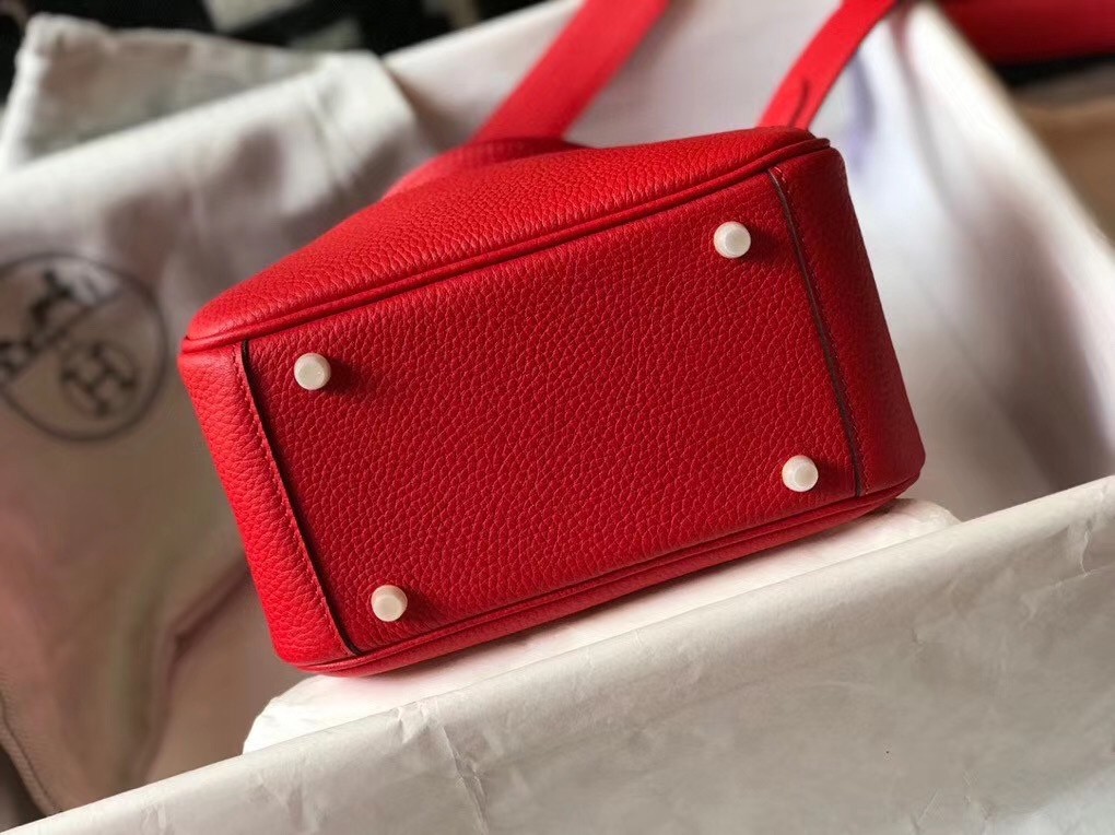Hermes Mini Lindy Bag In Red Clemence Leather
