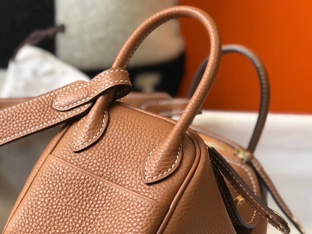 Hermes Mini Lindy Bag In Brown Clemence Leather