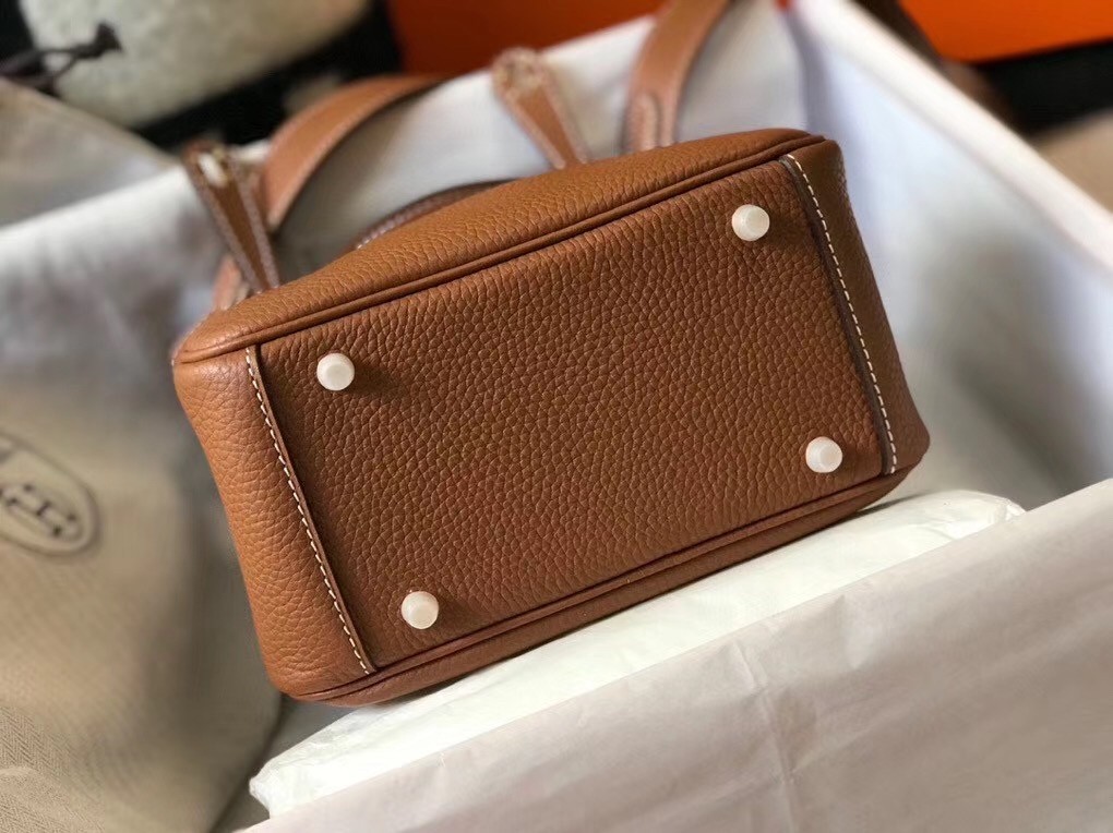 Hermes Mini Lindy Bag In Brown Clemence Leather