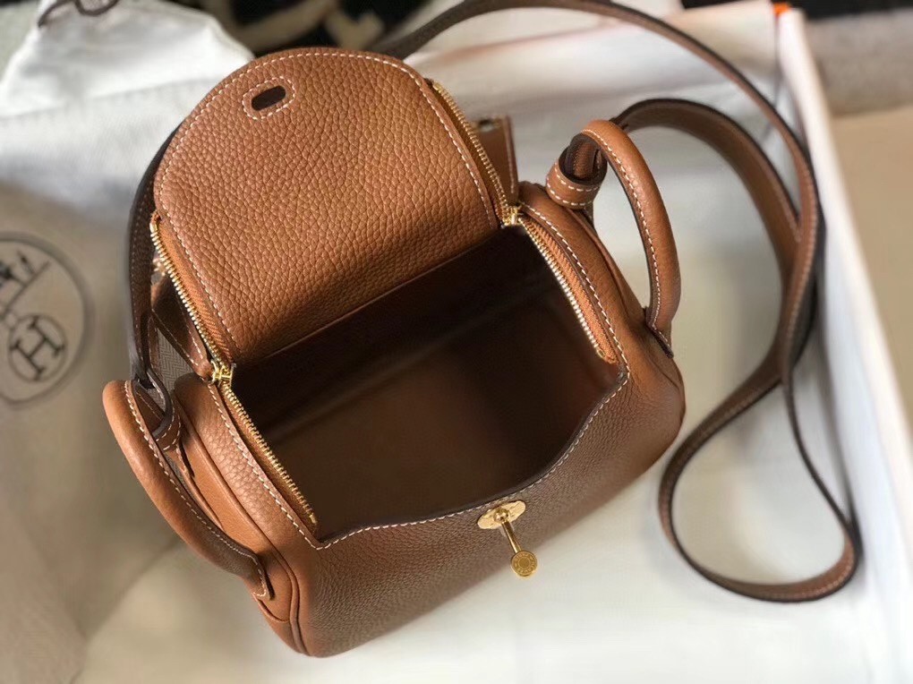 Hermes Mini Lindy Bag In Brown Clemence Leather