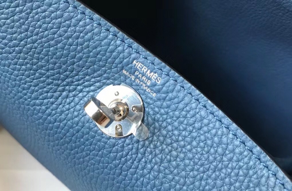Hermes Mini Lindy Bag In Blue Agate Clemence Leather