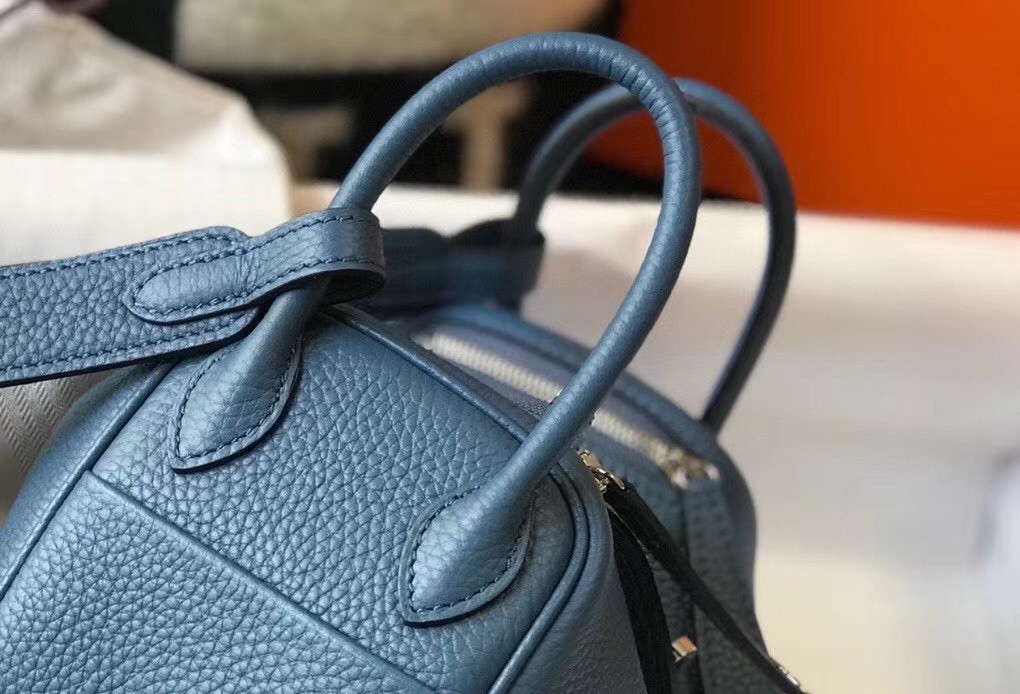 Hermes Mini Lindy Bag In Blue Agate Clemence Leather