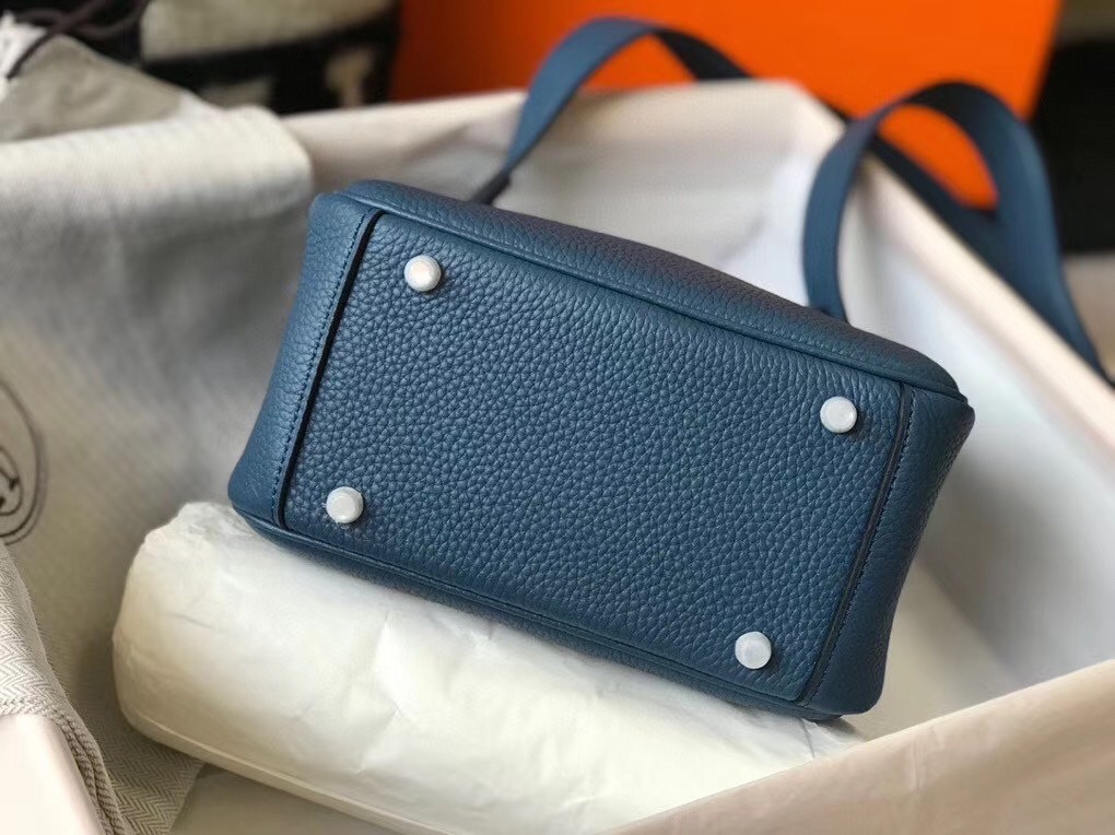 Hermes Mini Lindy Bag In Blue Agate Clemence Leather