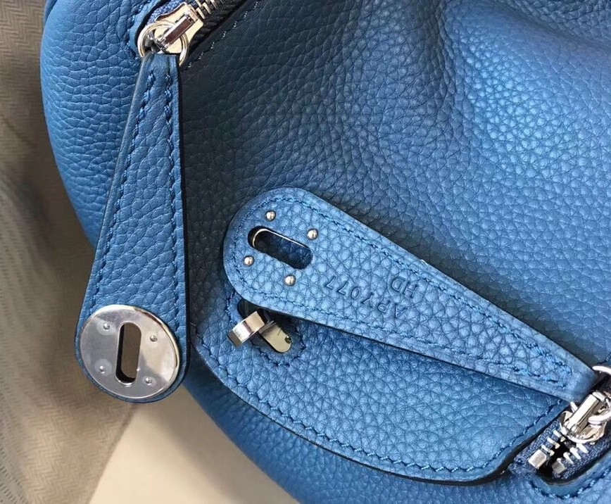 Hermes Mini Lindy Bag In Blue Agate Clemence Leather