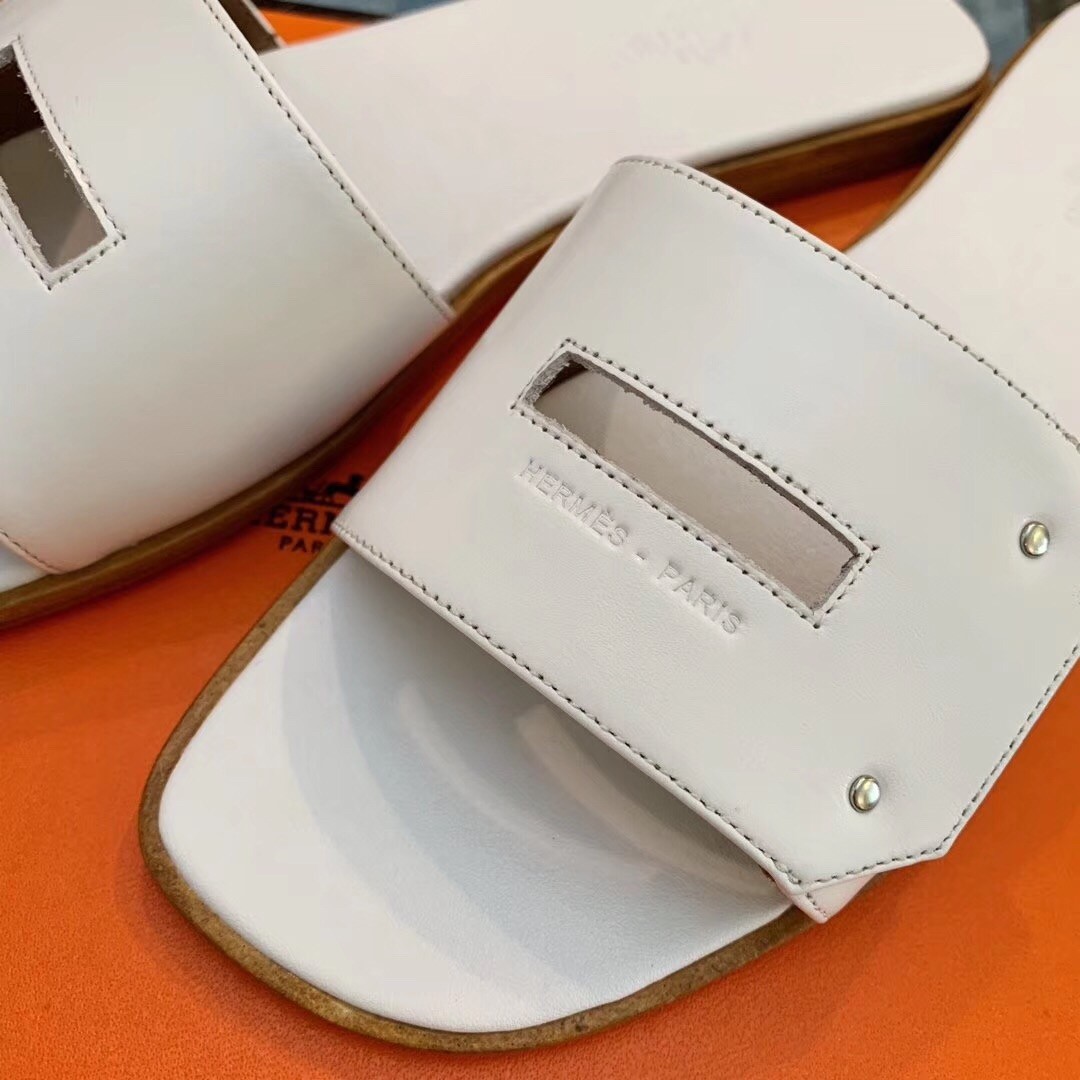 Hermes View Sandals In White Calfskin leather