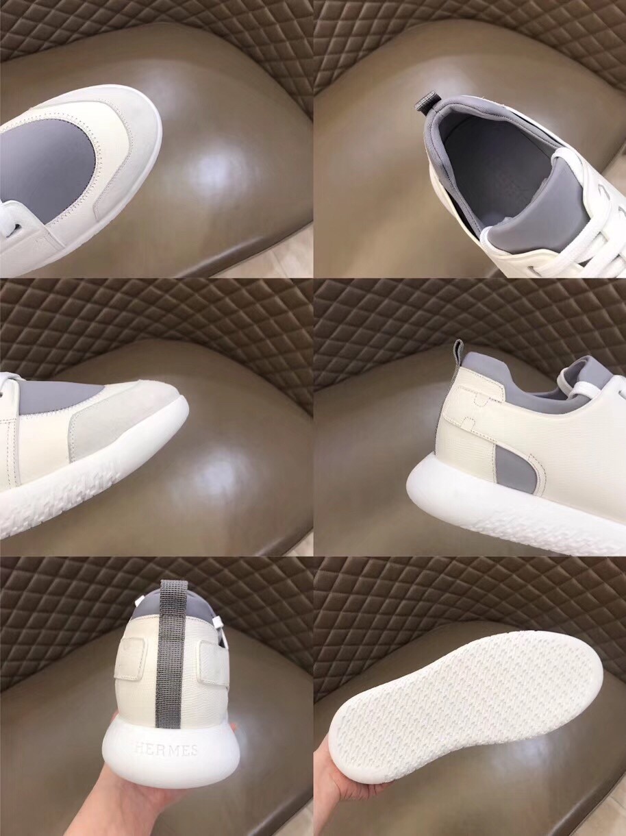 Hermes Vitesse Sneaker In White Epsom and Technical Canvas