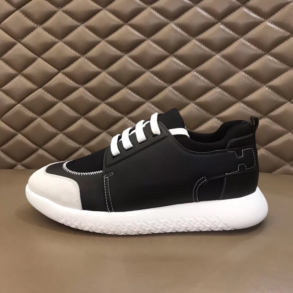 Hermes Vitesse Sneaker In Black Epsom and Technical Canvas