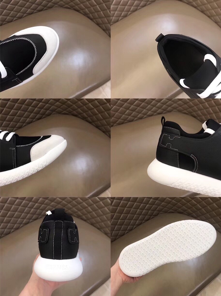 Hermes Vitesse Sneaker In Black Epsom and Technical Canvas