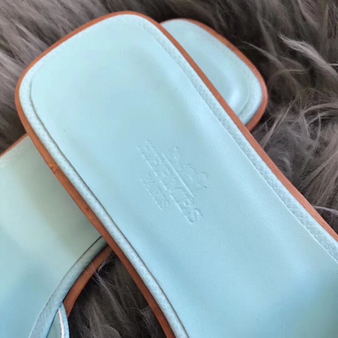 Hermes Oran Sandals In Blue Atoll Epsom Leather
