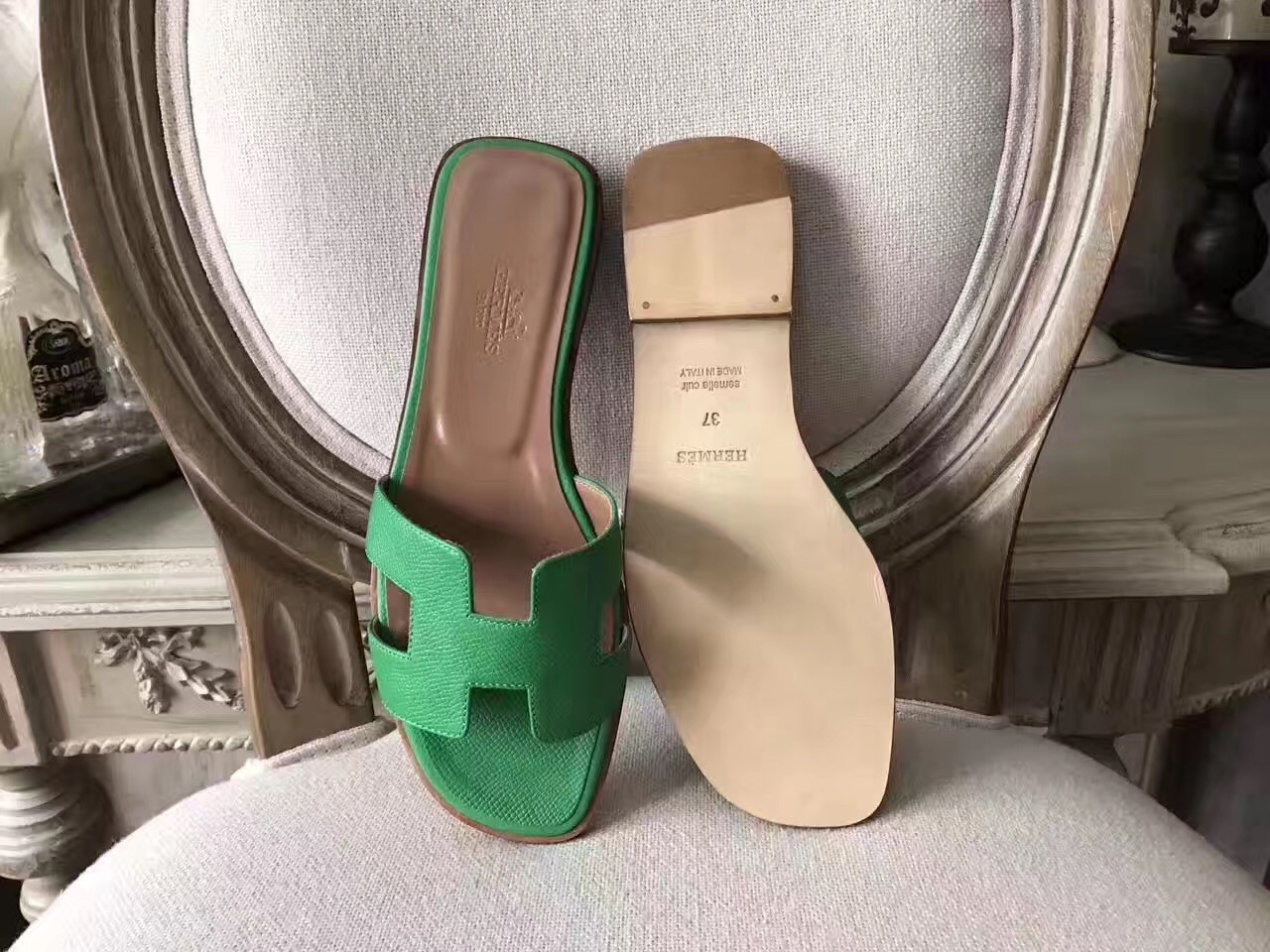 Hermes Oran Sandals In Bamboo Epsom Leather