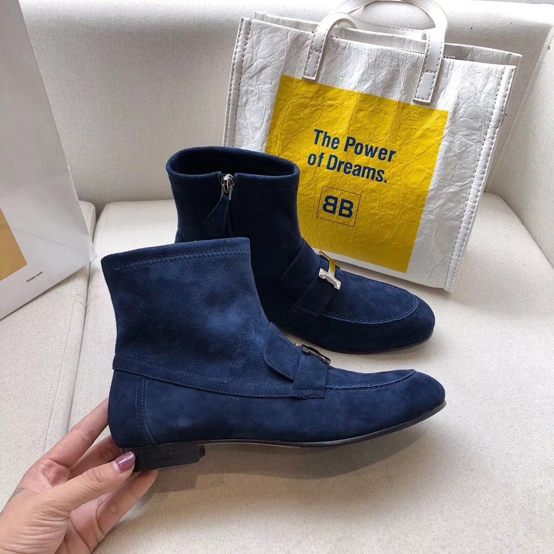 Hermes Blue Saint Honore Ankle Boots