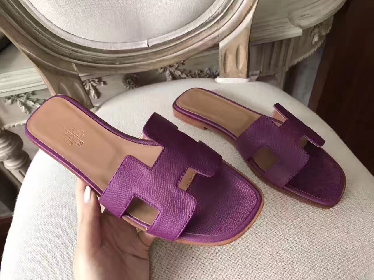 Hermes Oran Sandals In Cyclamen Epsom Leather