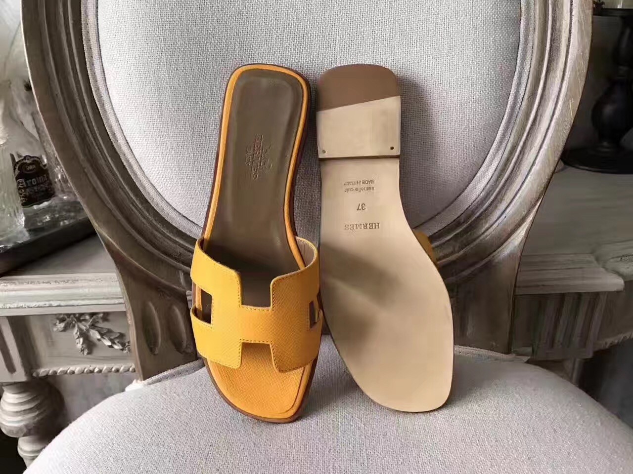 Hermes Oran Sandals In Jaune Epsom Leather