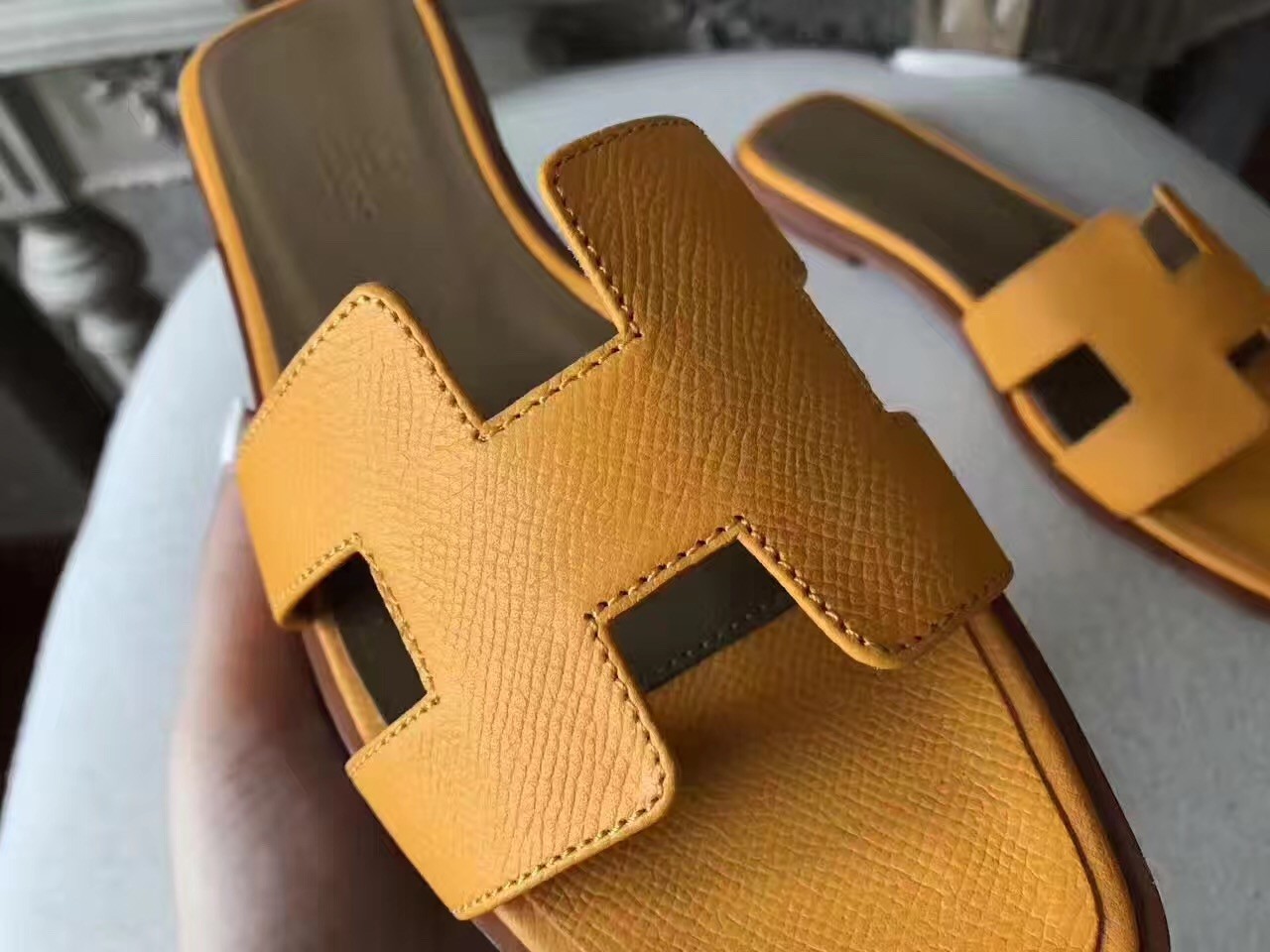 Hermes Oran Sandals In Jaune Epsom Leather
