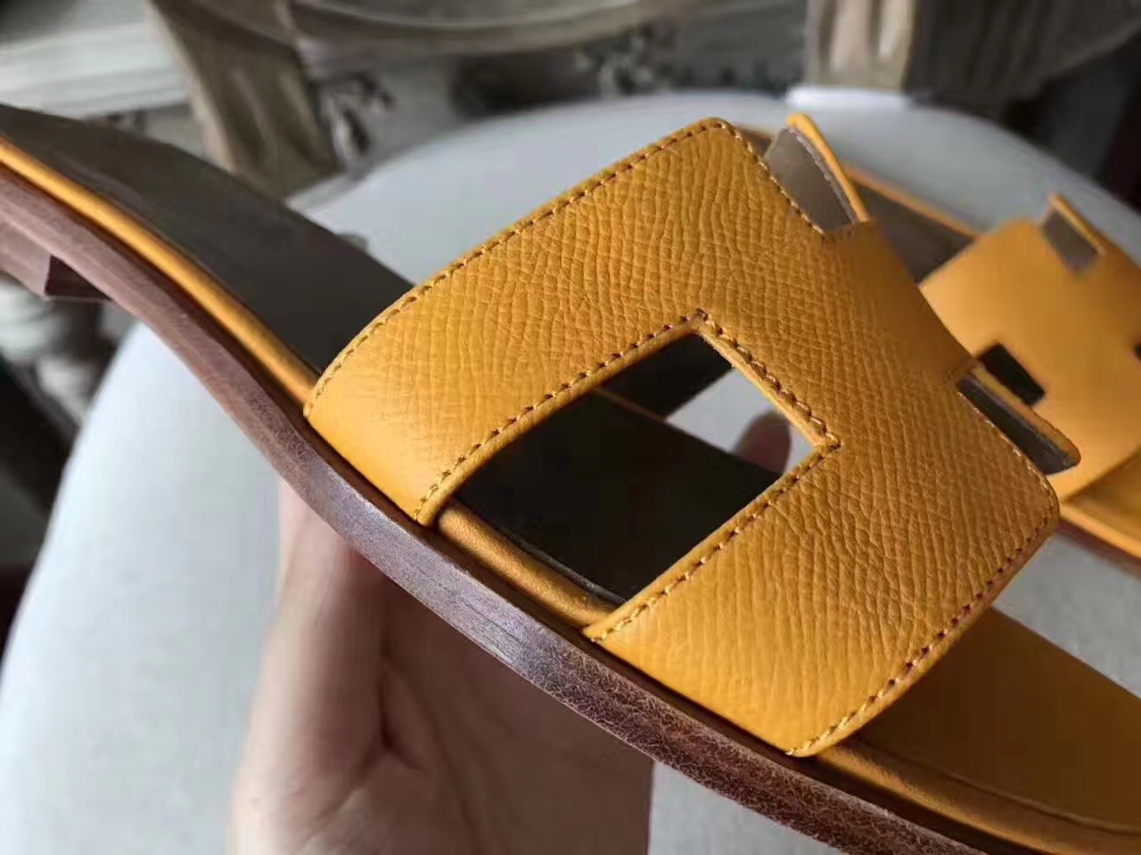 Hermes Oran Sandals In Jaune Epsom Leather