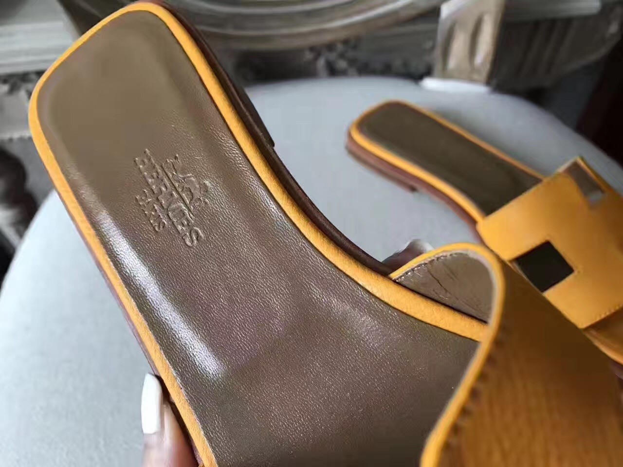 Hermes Oran Sandals In Jaune Epsom Leather