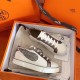 Hermes Velvet Sneakers In Blanc Calfskin With Printed Wing Patch