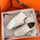 Hermes Velvet Sneakers In White Calfskin With Printed Wing Patch