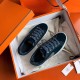 Hermes Velvet Sneakers In Blue Velvet With Embroidered Wing Patch