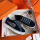 Hermes Velvet Sneakers In Blue Velvet With Embroidered Wing Patch