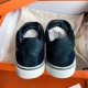 Hermes Velvet Sneakers In Blue Velvet With Embroidered Wing Patch