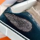 Hermes Velvet Sneakers In Blue Velvet With Embroidered Wing Patch