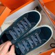 Hermes Velvet Sneakers In Blue Velvet With Embroidered Wing Patch