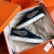 Hermes Velvet Sneakers In Blue Velvet With Embroidered Wing Patch