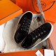 Hermes Velvet Sneakers In Black Velvet With Embroidered Wing Patch