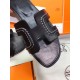 Hermes Oran Sandals In Black Leather With Stitched Detail