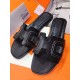 Hermes Oran Sandals In Black Leather With Stitched Detail
