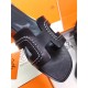 Hermes Oran Sandals In Black Leather With Stitched Detail