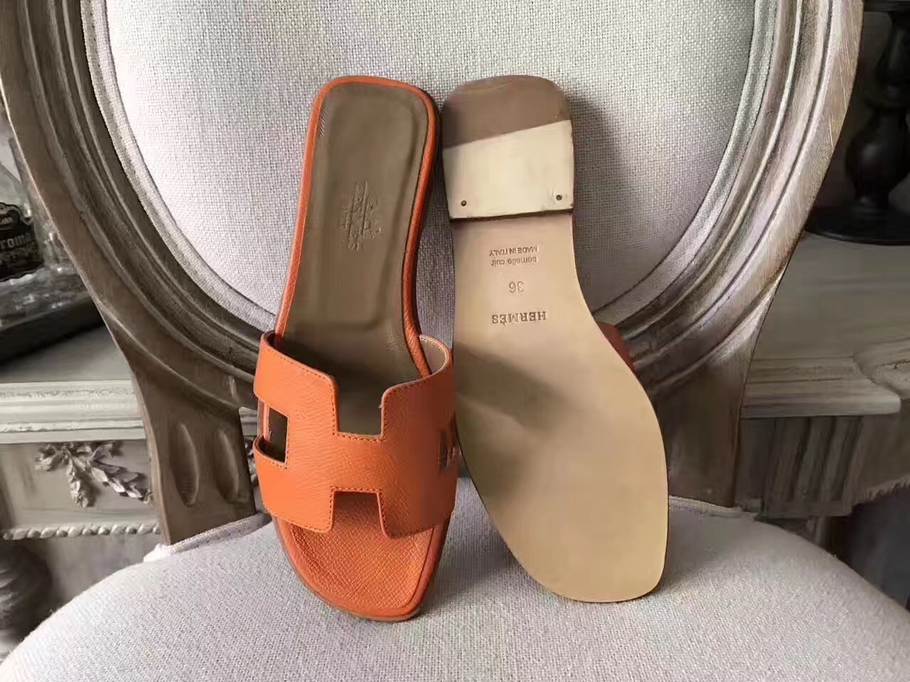 Hermes Oran Sandals In Orange Epsom Leather